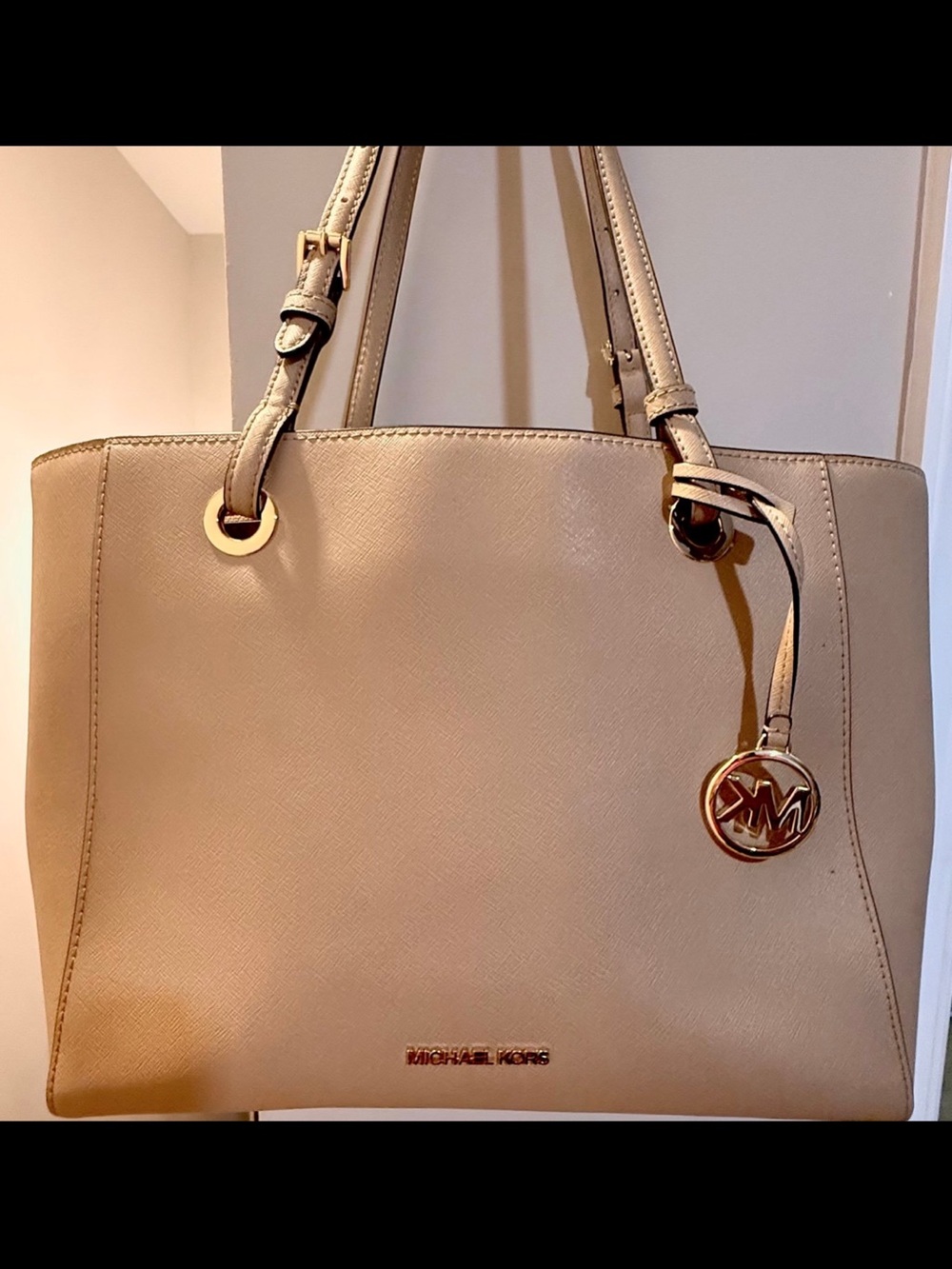 Michael Kors Taupe Leather Tote with Gold Accents